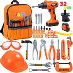 JOYIN 32 PCS Kids Construction Tool Toy Set Backpack with Electric Power Drill , Helmet, Accessories for Cosntruction Pretend Play