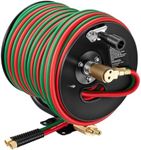 VEVOR Retractable Welding Hose Reel, Hand Crank Manual Rewind Hose Reel with 1/4 Inch x 100FT Twin Oxygen Acetylene Rubber Hose Max 300PSI - T Grade, Ceiling/Wall Mount Steel Reel for Workshop Garages