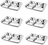 Nirvika Steel Plates Set of 6 Dinner Plate/Lunch Plate/Bhojan Thali 5 in 1 with Round Extra Deep Compartments, Pav Bhaji Plates, Kitchen Accessories Items,Stainless Steel