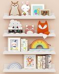 Kids' Bookshelf Set of 4 - White Floating Nursery Book Shelves, Picture Ledge Shelf for Wall Decor and Storage - Perfect for Books, Toys, Photo Frames, and Nursery Décor