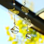 H&D HYALINE & DORA Crystal Suncatcher Golden Four Leaf Clover and Ginkgo Leaf with Clear Glass Drop Prisms Pendant, Window Hanging Sun Catcher Ornament, Christmas Home Decor