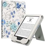 MoKo Case Fits 6" Kindle(11th Generation, 2024/2022 Release)/Kindle(10th Gen,2019)/Kindle(8th Gen, 2016), Ultra Lightweight PU Shell Cover with Auto Wake/Sleep for Kindle 2024, Blue Flower on White