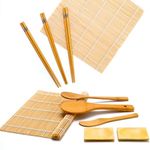 IOOLEEM Sushi Making Kit, 2 bamboo rolling mats, 3 pairs of chopsticks, 2 sauce dishes, 1 rice paddle, 1 rice spreader and 1 spoon, Sushi Roller, Sushi maker for beginners.