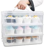 3 Tier Cupcake Carrier with Lid，Holds 36 Cupcakes or 3 Large Cakes Food Transporter Container with 3 Tier Stackable Layer Insert