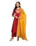 FIORRA Women's Red Silk Blend A-Line Kurta with Palazzo and Dupatta SET0113