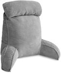 NXHMSWYG Reading Pillow, Large Back Pillow for Sitting Up in Bed, Back Rest Pillow with Arms, Pockets and Washable Cover, Memory Foam Back Support Pillow (Light Grey, Large)