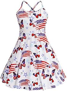 JESKIDS Girls Summer Cami Dress Patriotic 4th of July American Flag Dresses White 12~13 Years