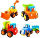 Friction Powered Cars Push and Go Toy Trucks Construction Vehicles Toys Set for 1-3 Year Old Baby Toddlers- Dump Truck Cement Mixer Bulldozer Tractor Early Educational Cartoon ( Set of 4)