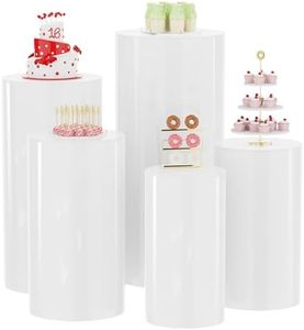 Xiomot Round Cylinder Stands for Party 5Pcs White Pedestal Display Cylinder Tables for Parties Wedding Pillars Baby Shower Dessert Table Birthday Event Decor