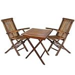 Garden Table and Folding Chairs - Solid Teak Hardwood Square Dining & Drinks Table with 2 Foldaway Chairs - Outdoor Garden 3 Piece Furniture Bistro Set