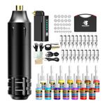 Solong Tattoo Gun Kit Wireless, Rotary Tattoo Machine with 14pcs Color Ink, 20 Premium Cartridge Needles, 1500mAh Battery with 5-Level Power Control for Professionals and Beginners