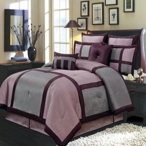 Royal Hotel Bedding Morgan Purple and Gray King Size Luxury 8 Piece Comforter Set Includes Comforter, Bed Skirt, Pillow Shams, Decorative Pillows