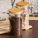 The Better Home Umai Pack Of 2 Kitchen Containers Set With Wooden Lid 1400Ml | Transparent Airtight Borosilicate Jars Kitchen Storage | Ideal Cookies, Snacks, Spices, Tea, Coffee, Sugar & Dry Fruits