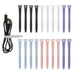 SAVITA 20pcs Silicone Cable Ties, 4.5inch Cable Ties Reusable Zip Ties Elastic Silicone Cord Organizer Straps Ties for Charging Cables USB Cables Earphones Line(Black, White, Blue, Pink, Purple)