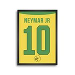 LAMRON Neymar Brazil Jersey Wall Decoration Art Framed Poster, 8 Inch x 12 Inch, Glass with 0.5 Inch Black Wooden Frame