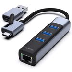 BENFEI 2-in-1 USB-C USB 3.0 to Gigabit Ethernet Adapter, 3-Port USB 3.0 Hub with RJ45 Compatible with MacBook Pro/Air 2023, iPad Pro, iMac, S23, XPS 17, Surface Book 3 and More