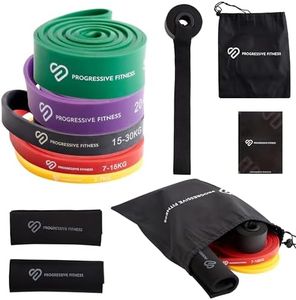 PROGRESSIVE FITNESS Pull Up Resistance Bands Set of 5 (3kg - 60kg) – Pull-Up Assist Bands for Exercise On the Go – Thick, Heavy-Duty Pull-Up Bands – Gym Workout/Strength Training/Stretching