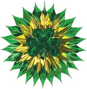 Beistle Party Decoration Shamrock Fan-Burst 15"- Pack of 12