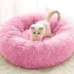 FISTAD Dog Bed Cat Bed, Round Washable Plush Warm Dog Bed Pet Bed with Anti Slip Bottom Suitable for Cat and Small/Medium Dogs(Pink)