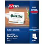 Avery Note Cards, 4.25 x 5.5 Inches, Matte, White, Box of 60 (08315)