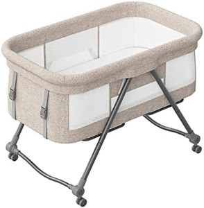 UBRAVOO Grab-and-go Travel Cot, Baby Crib with Mattress I Silent Wheels, Baby Bedside Crib | Rocking Crib Convertible, XYT-001 (Khaki - Bravo Basic)