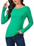 ACANI Green Long Sleeve T-Shirt for Women Ribbed Women's Long Sleeve Slim Fit Green Basic Stretchy Lightweight T-Shirt(Green X-Small)