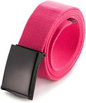 Cut To Fit Canvas Web Belt Size Up to 52" with Flip-Top Solid Black Military Buckle (Pink)