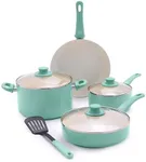 GreenLife Soft Grip 8 Piece Cookware Set, Non-Toxic PFAS-Free Ceramic Nonstick, Frying, Sauce, Saute, Utensils, Glass Lids, Stay-Cool Handles, Wobble Free, Dishwasher & Oven Safe, Turquoise