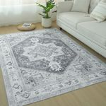 BRICHOEE Vintage Distressed Grey Area Rugs,3x5 Oriental Bohemian Printed Rug Small Thin Flatweave Entryway Rug Front Doormat Washable Non-Slip Floral Throw Rugs