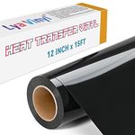 HTV Heat Transfer Vinyl - 12“ x 15FT Iron on Vinyl for Shirts, Fabric, HTV Vinyl for Cricut Machine - Easy to Cut & Weed for Heat Vinyl Design (Black)