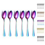 Rainbow Dinner Spoons, Kyraton 6 Pieces 8" Stainless Steel Dinner Spoon with Titanium Colorful Plating, Rainbow Soup Spoons, Spoons Sliverware Dishwasher Safe Set of 6