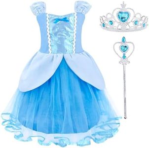 COTRIO Baby Girls Princess Costume Toddler Birthday Outfit Fancy Dress Halloween Xmas Party Dresses Up with Accessories Size 3T Blue