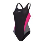 Speedo Women's Colourblock 2.0 1 Piece Swimsuit | Training Swimwear | Soft Feel | Swim Fitness, Black/USA Charcoal/Electric Pink, 32/8