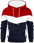 Gesean Men's Novelty Color Block Pullover Fleece Hoodie Long Sleeve Casual Sweatshirt with Pocket, Red White Blue, Medium