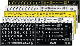 FIVE 5 ENGLISH US LARGE PRINT LETTERING BLACK,YELLOW, WHITE, GRAY BACKGROUNS KEYBOARD STICKERS 5 COLORS