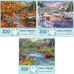 Bits and Pieces - Value Set of Three (3) 300 Piece Jigsaw Puzzles for Adults - Each Puzzle Measures 18" x 24" (46cm x 61cm) - 300 pc Autumn Winter Spring Cabin Jigsaws by Bigelow Illustrations