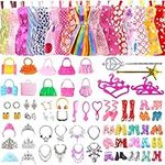 96 PCS Doll Clothes and Accessories,16 Party Dresses 40 Shoes 10 Handbags 30 Jewelry Accessories Necklace Mirror Earring Crown Hanger Compatible with 11.5 Inch Barbie Doll, in Random