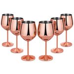 Lifecapido Stainless Steel Stem Wine Glasses Set of 6, 18oz Copper Wine Glasses, Stainless Steel Wine Goblets with Cup Brush for Party Office Wedding Anniversary, Great for Red White Wine(Rose Gold)