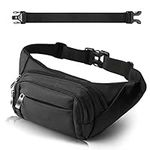 4 Pockets BumBags Ladies 35cm Extended Belt Large Waist Bum Bag Men,Large Capacity Waist Bag Waterproof Black Fanny Pack for iPad Mini & iPhone- Gift Bag Women for Sport Travel Hiking Cycling