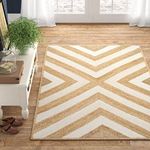 NEWWAYSS Bhuvan Handloom Jute, Braided Reversible Hand Woven Rectangular Rug/Carpet/Mat, For Living & Bedroom (Beige & White Cross Way, 4X6 Feet)