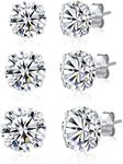 3 Pairs 925 Sterling Silver CZ Stud