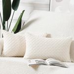 MADIZZ Pack of 2 Boho Striped Corduroy Throw Pillow Covers 12x20 Inch Cream White Soft Decorative Cushion Cover for Bedroom Sofa Pillow Shell