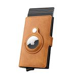 AirTag Wallet Men's Credit Card Holder, Leather Card Wallet RFID Blocking Pop Up Metal Bank Card Case (Brown)