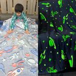 FAMYO Queen Size Glow in The Dark Blanket for Kids - Rocket | 200x152 cm, 0-15 Years | Soft Flannel Fleece Throw | Cozy & Warm All-Season Glow Blanket | Ideal Gift for Boys & Girls (Grey)