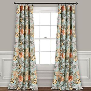 Lush Decor Sydney Curtains | Floral Garden Room Darkening Window Panel Set for Living, Dining, Bedroom (Pair), 95” x 52”, Blue and Green, L, Blue & Green