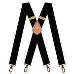 MENDENG Suspenders for Men Heavy Duty Swivel Hooks Retro X-Back Adjustable Brace, Black/Swivel Hooks, One Size