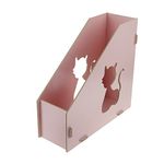 Georgie Cute Cat Hollow Out DIY Wooden Magazine Holder Desktop Books Organizer Office File Collector (Pink)