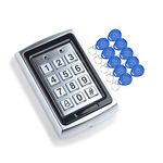 HFeng RFID Metal Access Control Keypad EM Card Reader with 10pcs EM4100 Keychains + Waterproof Protective Cover for Door Access Control System (Keypad+10 Keys)