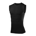 PowerLayer Men's Sleeveless Compression Base Layer Vest Training Sports Workout Top - Black, XL