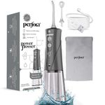 Perfora Power Water Dental Flosser - 300ml Tank Capacity with Custom 8 Water Pressure Settings & 2 Nozzles, 1500mAh Battery | 2 Year Warranty | Dental Flosser For Teeth Oral Care, IPX7 Waterproof, Rechargeable (Grey)